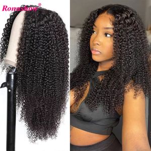 Koronkowe peruki Kinky Curly Human Hair Blueless U Part No Minned Glue for Women 230417