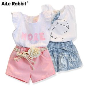 Set di abbigliamento 2021 bambini per bambini camicetta bianca e gonne floreali a maniche corte estate 2 pezzi abiti da ragazza neonati 2-7 anni p230418