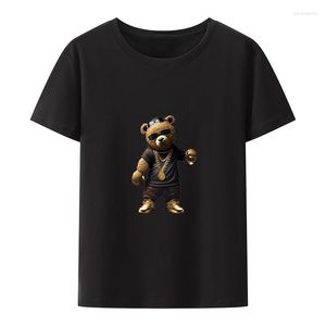 Magliette da uomo orso fresco con catena dorata cotone y2k magliette anime stile uomo abbigliamento stampare stile stradale