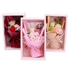 Alla hjärtans dagsfest Favor 3 Rose Soap Bouquet Wedding Decoration Gift Box Christmas Flower Bouquets Födelsedagspresenter till flickvän fru Dh86