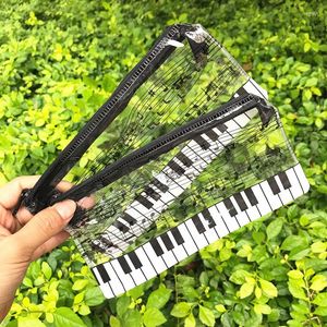 1Pcs Cute Music Pencil Case Notes Piano Keyboard Plastic Transparent Bags Student Stationery Office School Gifts