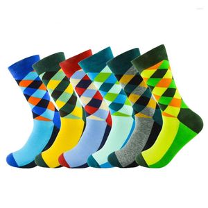 Erkek Çoraplar Erkekler İçin 3 Çift Uzun Parlak Renk Geometrik Desen Orta Kalf Kaykay Sokak Moda Spor Büyük Boy Boyu 7-12