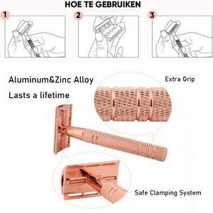 HAWARD Roségold-Rasierer, klassischer Sicherheitsrasierer mit zwei Kanten, für die Herrenrasur, Damen-Haarentfernung, 10 Rasierklingen, manueller Rasierer, Rasierzubehör, Rasierer