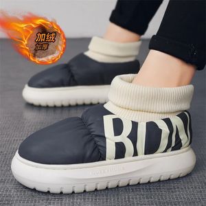 Botas moda homens neve impermeável tornozelo alto top casa sapatos de algodão unisex 3645 quente pelúcia grossa sola mens 231117