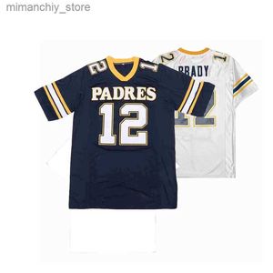 Collectable BG Men American Football Jersey Padres 12 Sybroidy Outdoor Sports Mesh Ventilation White Blue 2023 Ny Big Size Q231118