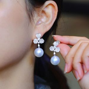 Charm Blume Ohrring Perle Zirkon Silber Farbe Party Hochzeit Ohrringe für Frauen Engagement Versprechen Schmuck Geschenk