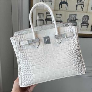 Cross Body Platinum Bag Designer Tote 2024 Genuine Leather Diamond Himalayan White Crocodile Pattern One Shoulder Crossbody Handheld Womens Fashion