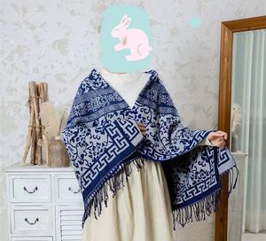 женский осенне-зимний шарф, накидка, шарфы, шали. Синий и белый квадрат из фарфоровой шерсти.