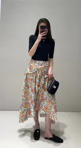Casual Dresses Maje Floral Printed Two-Piece High Waisted Short Sleeves Dress for Women-size-s-L