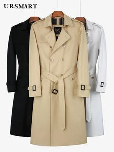 Herren-Trenchcoats Super langer, winddichter, regenfester Trenchcoat für Herren, honiggelber Baumwollpolyester, klassischer britischer Mode-Regenmantel 231118