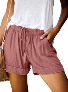 Wielssscca Damen Draw String Shorts Summer Elastic Taille Casual Leichtgewicht mit Taschen