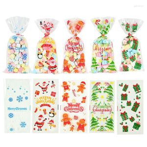 Gift Wrap 50Pcs Merry Christmas Cookie Candy Bags Snowflake Santa Plastic Bag For Home Year Xmas Party Baking Packing Decor Noel