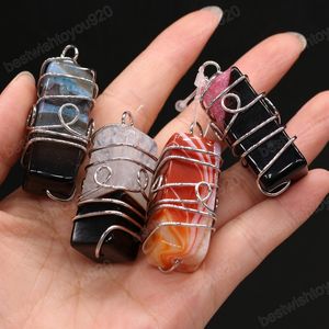 20x45mm Agate Rectangular Pendant Natural Stone Silver Wire Craft Diy Jewelry Making Necklace Earring Accessories Gift Party Decor