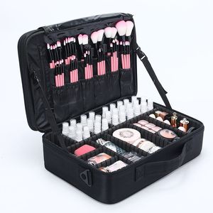 Cosmetic Bags Cases Simple Black Portable Professional Portable Care Products Makeup Bag Large Capacity Multifunctional Suitcase Storage Box E682 230418