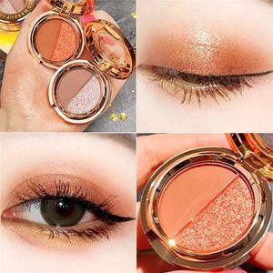 Eye Shadow 2 Colors Palette Matte Glitter Pearlescent Orange Gold Pumpkin Portable Small Plate Beauty Makeup 231113