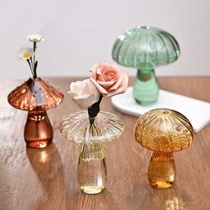 Vases Creative Mushroom Glass Vase Plant Hydroponic Terrarium Art Plant Hydroponic Table Vase Glass Crafts DIY Aromatherapy Bottle Y23