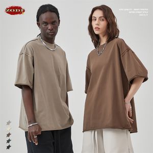 Mens Tshirts Zodf Men Loose Edge Washed Cotton T Shirts Retro Unisex 275GSM High Street O Neck Tshirt Tees Tops For Summer HY0479 230418