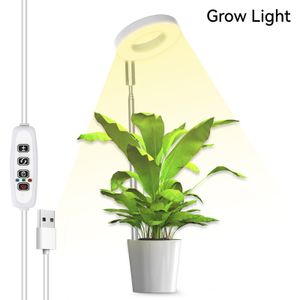 Luzes de cultivo para pequenas plantas internas, LEDs brancos quentes Luz de planta de espectro total, ajustável com adaptador USB, 3/9/12H Tempor