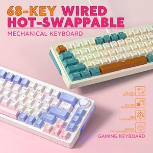 Keyboards ZA68 Mini Gaming Mechanical Keyboard Wired Computer RGB Backlit Knob light control swappable 68 KeyS TYPE C 231117