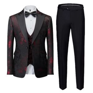 Men's Suits Blazers Men's Business Banquet Jacquard Suit 3piece Gentlemen's Court Clothing Men Wedding Party Groom Dress Male Blazers Pants Vest 231117