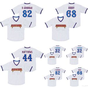 Benchwarmers koszulki Moive Baseball 44 Gus Matthews 68 Clark Reedy 82 Richie Goodman 32 Howie Goodman Pinstriped White oddychający dla fanów sportu zszyta fajna baza