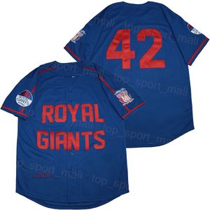 MOIVE BASEBALL 42 REAL GIANTS Jersey Button Down Down University University Pure Cotton College Respirável Cooperstown Base Cool Bestage Bordado Blue Team aposentado