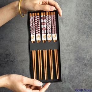 Chopsticks 5pairs/set japansk naturligt trä Återanvändbart handgjorda bambu sushi ätverktyg Set hem bordsartåter