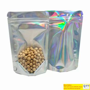 100pcs perakende açık ön zip kilidi alüminyum folyo paketi çantası Yeniden kaldırılabilir holografik mylar depolama deliği elektronik bakkal için asma delik