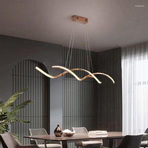 Pendant Lamps Modern Simple LED Lamp Electroplating Living Room Dining Bedroom Book Strip Office Gym Chandelier Gold