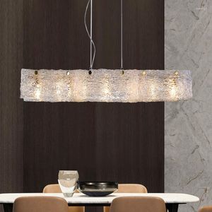 Pendant Lamps Modern Copper Dining Room Chandelier Rectangular Water Ripple Glass Designer Creative Table Long Bar
