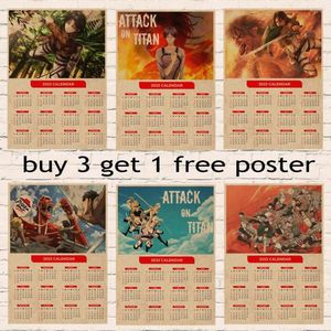 Adesivi murali Giapponese classico Anime Attack On Titan Poster Stampe su carta Kraft e poster del calendario 2023 Home Room Decor Art