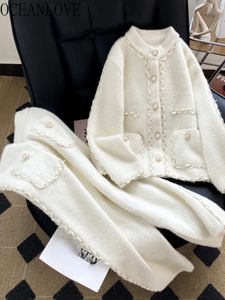 Pontas de duas peças de duas peças Oceanlove tricotado outono elegante conjunto grosso Retro Sweet Set 231118