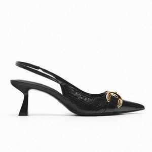 NXY Sandaler Kvinnor Black Studded Heeled Slingback Pumpar Summer Animal Print Heels Point Toe Stiletto Shoes Wedding 230406