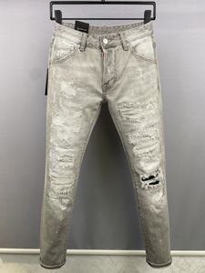 Mäns jeans dsq dsq2 coolguy jeans hip hop rock moto design rippade nödställda mager denim dsq2 grå
