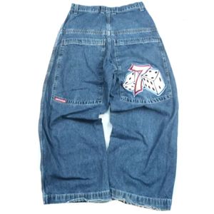 JNCO Jeans Y2K Mens Hip Hop Dice Graphic broderade baggy jeans retro blå byxor harajuku gotisk hög midja bredbyxor vinter01 552
