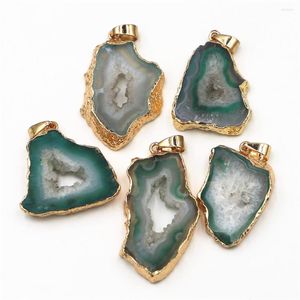 Naszyjniki wisiorek naturalny kamień brazylijski galwaniczny plasterek otwarty zielone agaty geode wisiorki Drusy Druzys na biżuterię naszyjnik