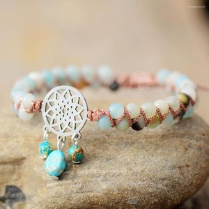 Urok bransolety genialne duchowe opakowanie Amazonite pleciony przyjaźń na rękę Macrame Bangles Cham Bransoletka ręcznie robiona biżuteria