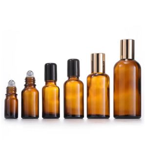 Bursztynowy butelki na butelkach z stali nierdzewnej Rolka Kulka Czarna/złota czapka do perfum przenośna 5 ml 10 ml 15 ml 20 ml 30 ml 50 ml 100 ml