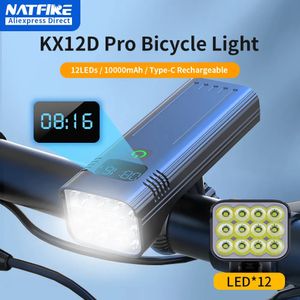 Cykelbelysning Natfire 12 LED -cykelljus 4800 Lumens USB C Uppladdningsbar aluminium MTB 10000mAh Power Pack Pack Lights 6 till LED: s 231117