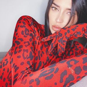 Mumins femininos Moda de outono Mulheres sexy luvas com manga leopardo imprimir gola alta