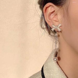 Kolczyki Dangle Sweet Girl Bow Metal Ear Studs High-end Romantic Pearl Tassel żeńska francuska niszowa biżuteria retro