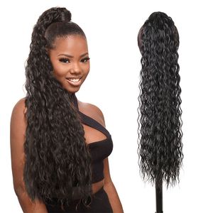Synthetic Corn Wavy Long Ponytail Hairpiece Water Wave Wrap on Clip Hair Extensions Brown Pony Tail Blonde Fack Hair