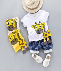 Yaz Çocuk Bebek Giysileri Erkekler İçin Set 04 Yıllık Bez kesim Karikatür Hayvan Bebek Giysileri Takım Zürafa Top Tshirt Toddler Kıyafet 25983040