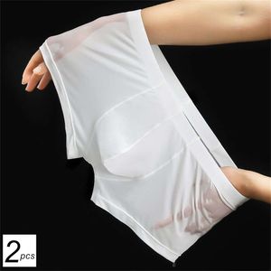 Pezzi di biancheria intima da uomo traslucida boxer in nylon taglie forti maschio custodia rigonfiante senza cuciture pantaloncini per baule mutandine tinta unita Cueca