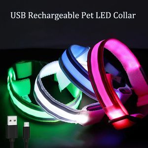 Dog Collars Leashes USB充電犬の首輪ライトエミッティングナイロン反射LED夜安全のためのLED 231117