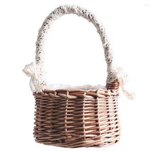 Dekorativa blommor Portable Flower Basket White Candy Gift Easter Egg Rattan Wedding Box Bride Bride