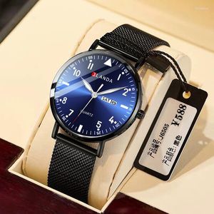 Wristwatches Fashion Ultra-thin Design Quartz Watch For Men Week Date Stainless Steel Waterproof Luminous Hands Mens Watches Top Brand