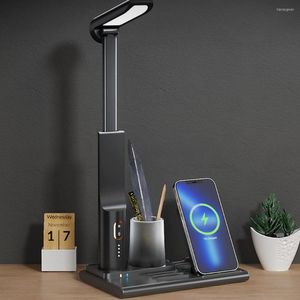 Table Lamps Wireless Charging LED Lamp Eye Protection Foldable Desk With Pen Holder Touch Control 3 Gear Reading Light Night