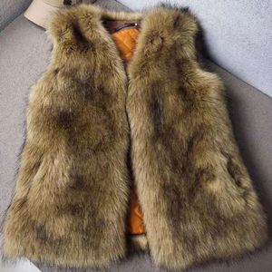 Men's Vests Winter Fake Fur Vest For Men Warm Fashion Casual Loose Short Gilet Waistcoat Coat Imitation Fox Hair Sleeveless Jackets Man 231118