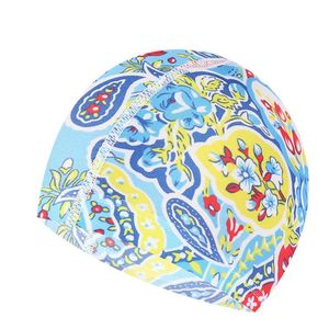 caps 2021 Multi printed Fabric Pool Protection Long Hair Ear Swimming Nylon Hat P230531